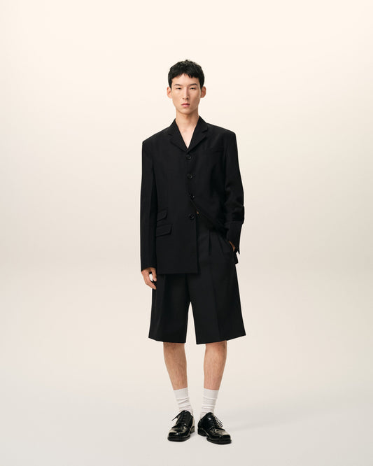 Veste Droite Simple Boutonnage Noire en Laine Vierge