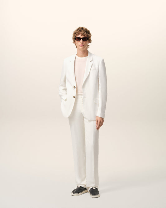 Veste Droite Simple Boutonnage Blanche en Lin Mélangé