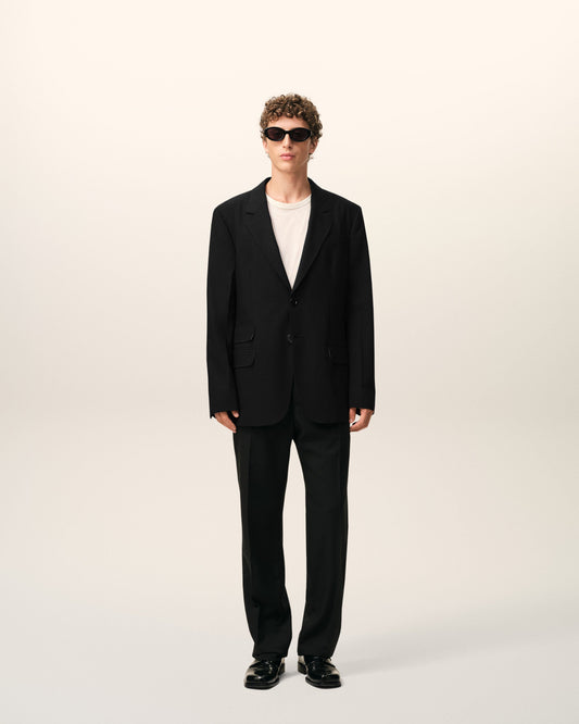 Veste Droite Simple Boutonnage Noire en Laine Vierge