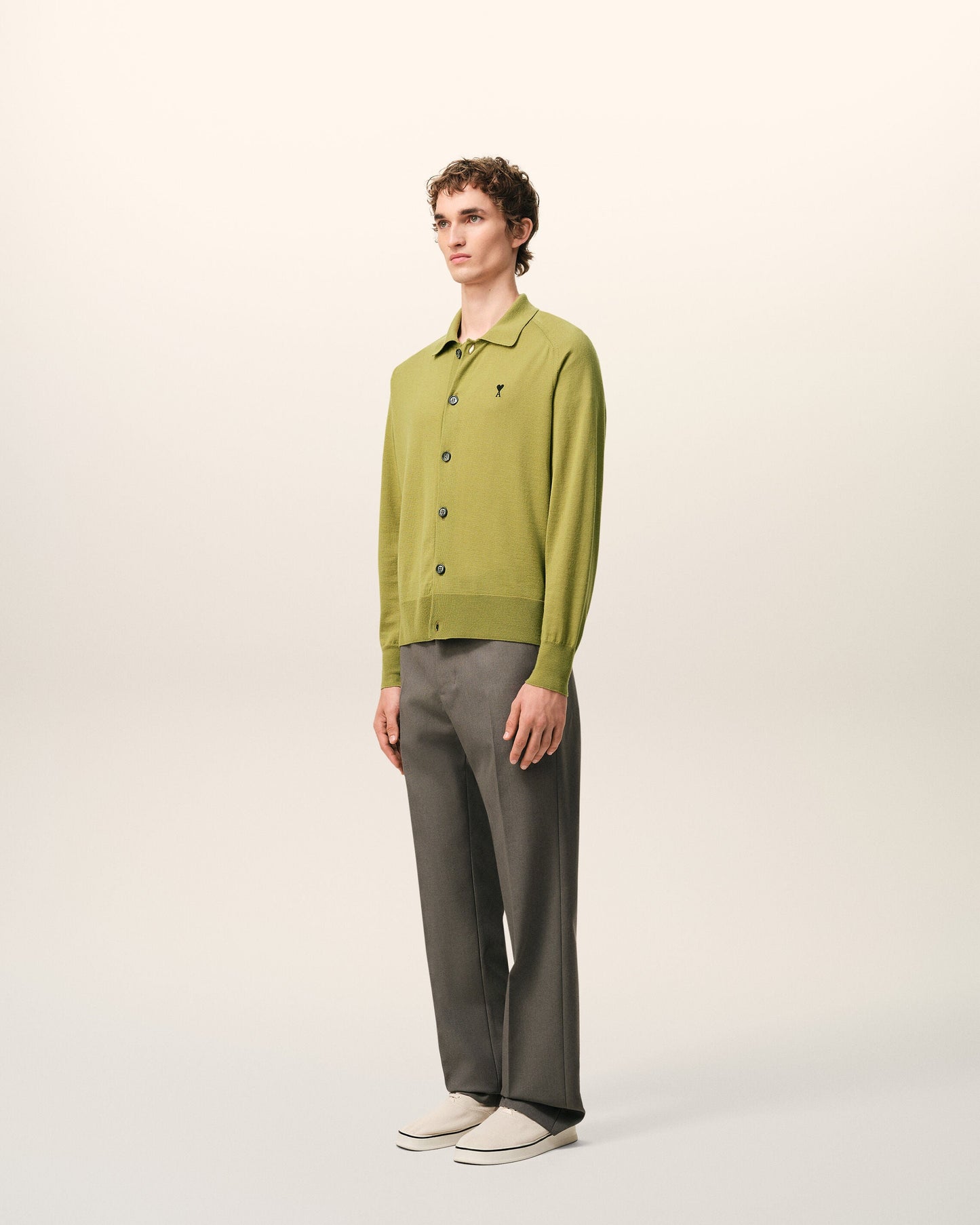 Cardigan Vert Col Chemise Ami De Coeur en Laine