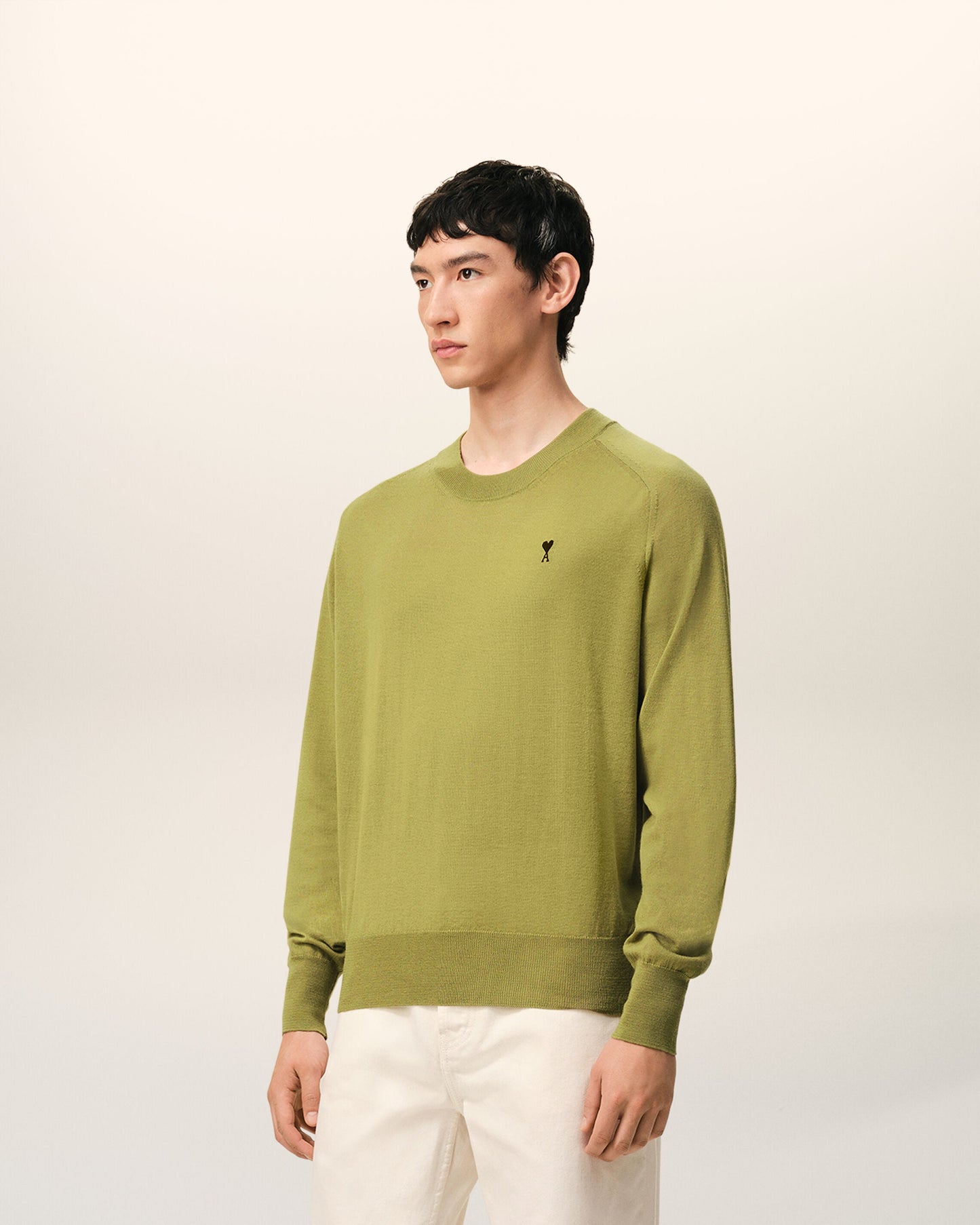 Pull Vert Col Rond Ami De Coeur en Laine