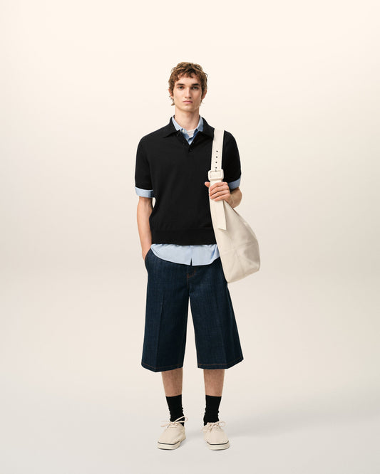 Polo Noir Manches Courtes Ami De Coeur en Laine