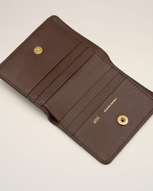 Portefeuille Plié Marron Carrousel En Cuir Lisse