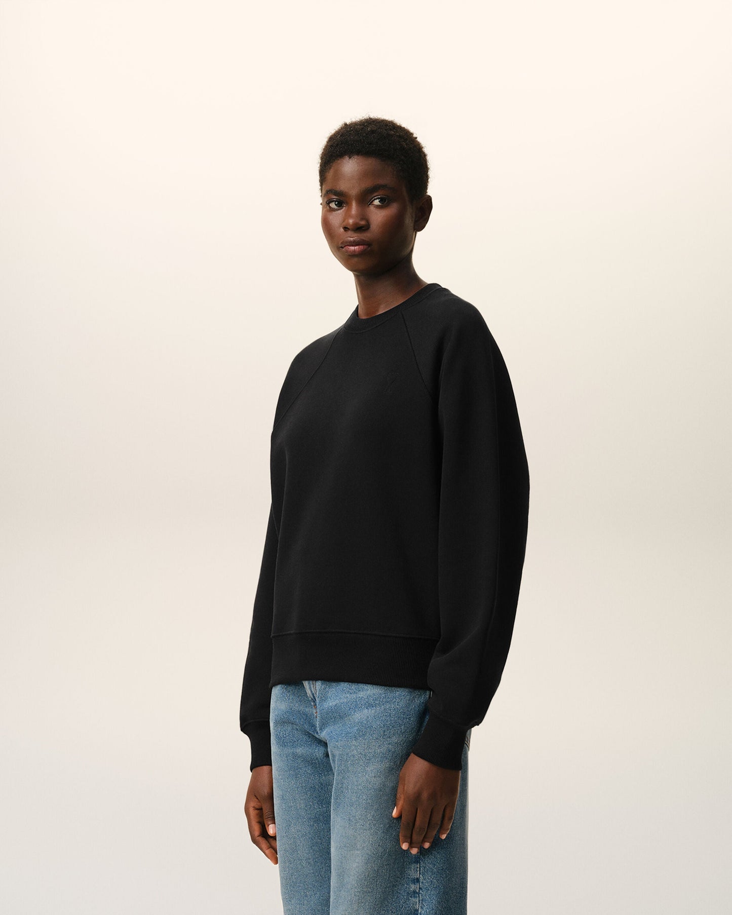 Sweatshirt Noir Ami De Coeur Embossé en Coton